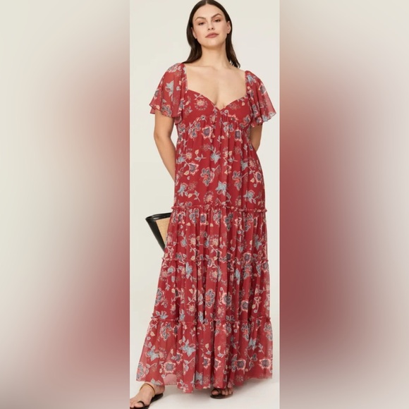 Sachin + Babi Red Floral Sweetheart Neckline Maxi Dress Size XS (2) - Runs Big - Picture 4 of 10